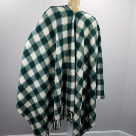 Vintage Poncho Blanket Mondi Italy Wool Plaid Wrap Stadium Blanket New Old Stock - Picture 7 of 7